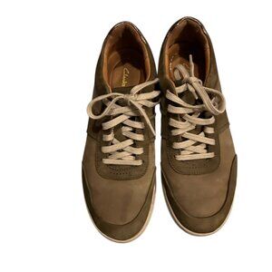 Clarks Women’s Olive Green Leather Sneakers – Size 9.5W – Casual Comfort Shoes